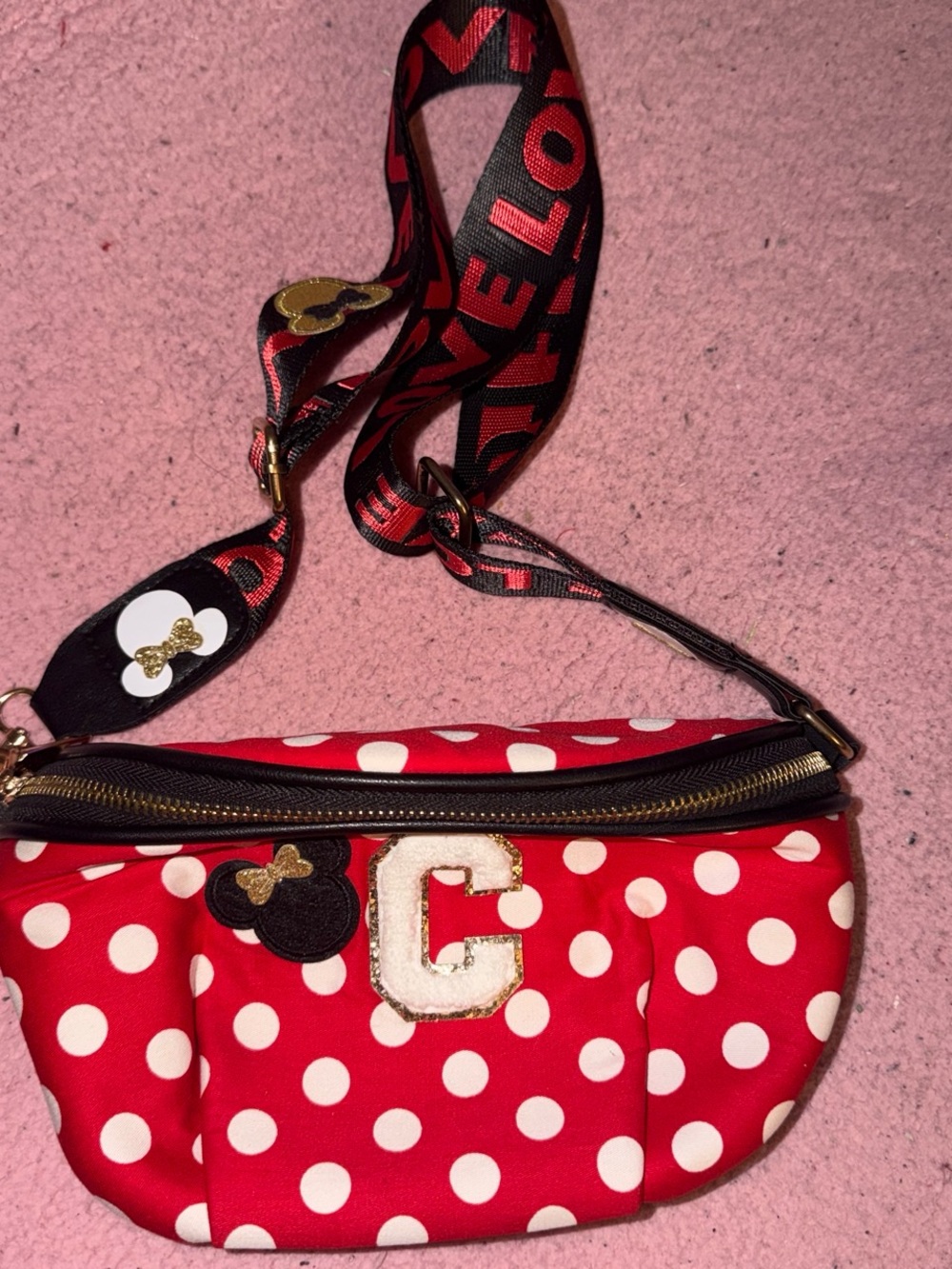 Red Polka Dot Minnie-Inspired Crossbody Bag with Adjustable Strap